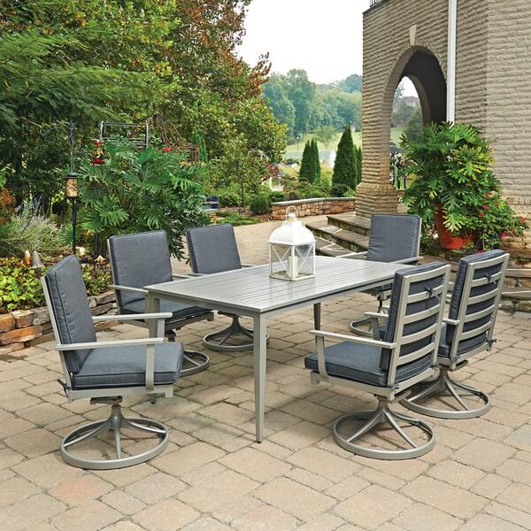 HOMESTYLES South Beach Grey 7-Piece Rectangular Extruded Aluminum Outdoor Dining Set with Gray Cushions