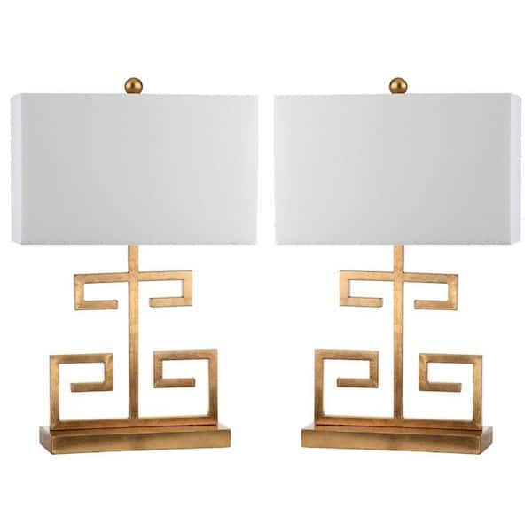 SAFAVIEH Greek 24 in. Gold Key Table Lamp with Off-White Shade (Set of 2)
