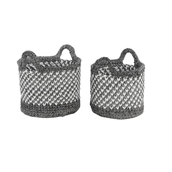 Litton Lane Large Round Checkered Black Mesh and White Cotton Rope