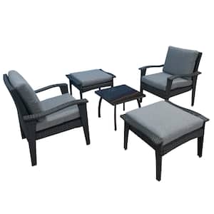 Gray 5-Pieces Wicker Patio Conversation Set with Dark Gray Cushions