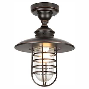 Dual-Purpose 1-Light Oil-Rubbed Bronze Outdoor Hanging Pendant or Flushmount Lantern Light