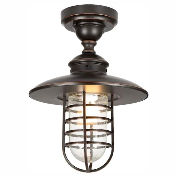 Hampton Bay Dual-Purpose 1-Light Oil-Rubbed Bronze Outdoor Hanging Pendant or Flushmount Lantern Light