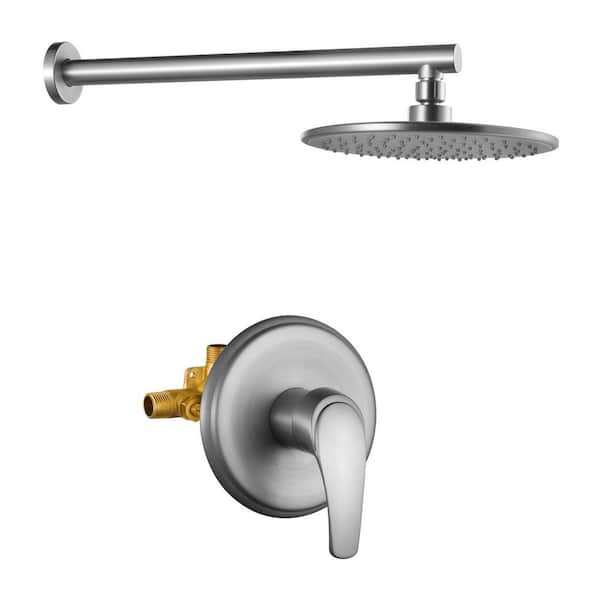 Rainfull Single Handle 1-Spray 9 in. Shower Faucet 1.8 GPM Kit with Pressure Balance Valve in Brushed Nickel