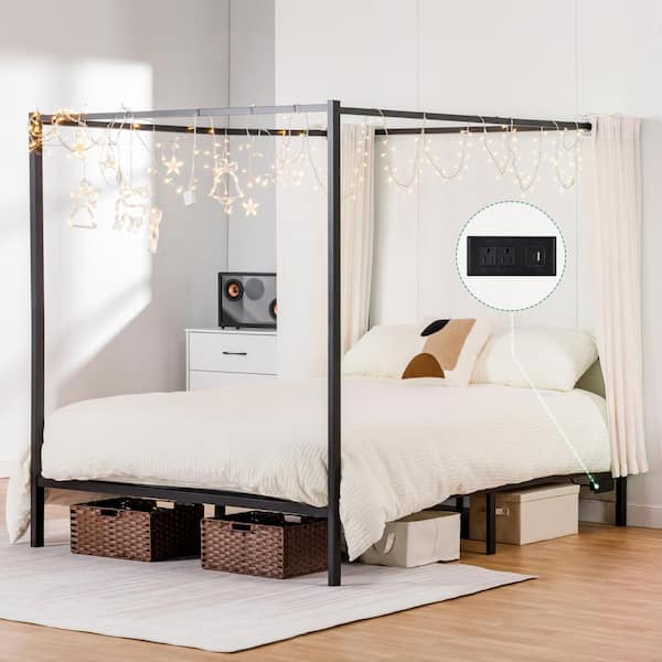 ComHoma Canopy Bed 80 in. W x 70 in. D x 73 in. H Metal King Canopy Platform Bed Frame, Black