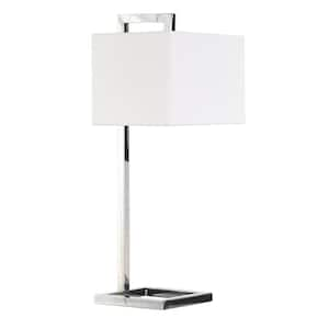 26 in. White Traditional Integrated LED Bedside Table Lamp with White Fabric Shade