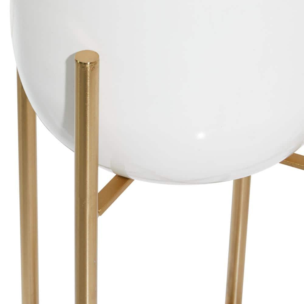 White Metal Dome Planters with Gold Stands, Set of 2
