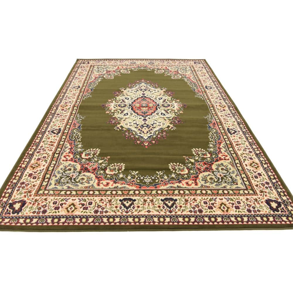 Amaya 6' x 9' Medallion Green Synthetic Easy Care Area Rug