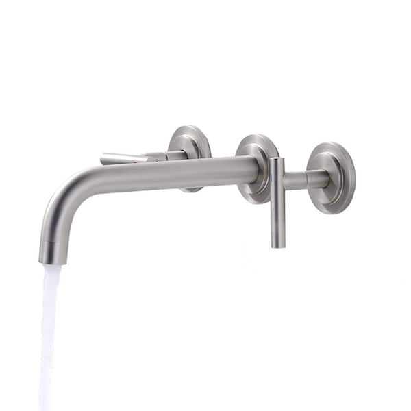 Double Handle Wall Mounted Bathroom Faucet in Brushed Nickel