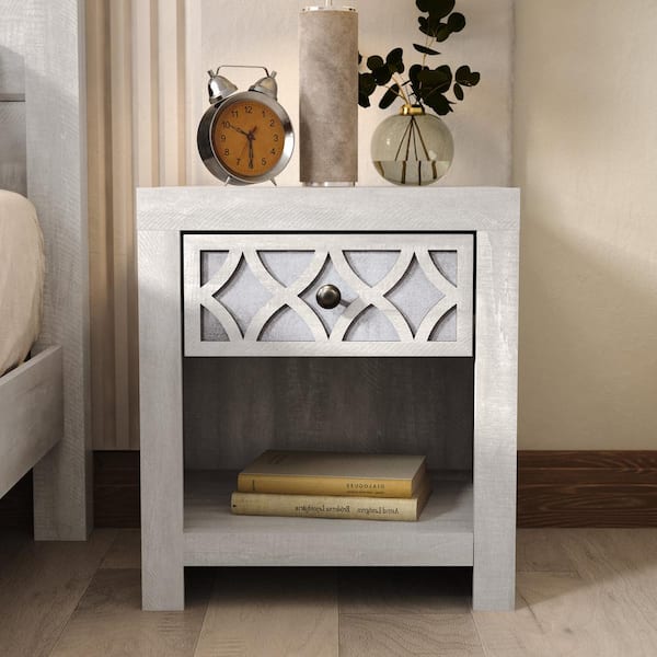 GALANO Julric Dusty Gray Oak with Aurora Silver 1-Drawer Nightstand