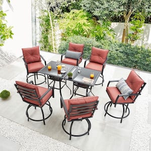 8-Piece Metal Outdoor Dining Set with Red Cushions
