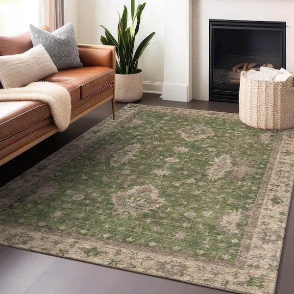 Chantille Machine Washable Indoor/Outdoor Abstract ACN1739 Aloe 9 ft. x 12 ft. Area Rug