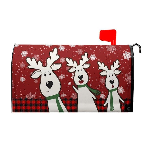 Christmas Elk Magnetic 18 in. x 21 in. Mailbox Cover-Red Reindeer Mailbox Wrap, Holiday Outdoor Decoration