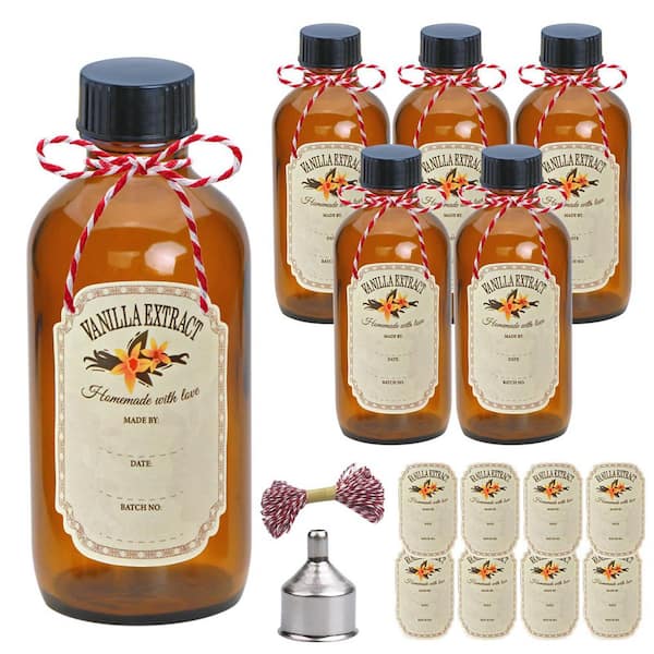 4 oz. Glass Amber Black Small Bottle 6-Pack Durable Leak Proof Refillable Jar for Essential Oils and Liquid Storage