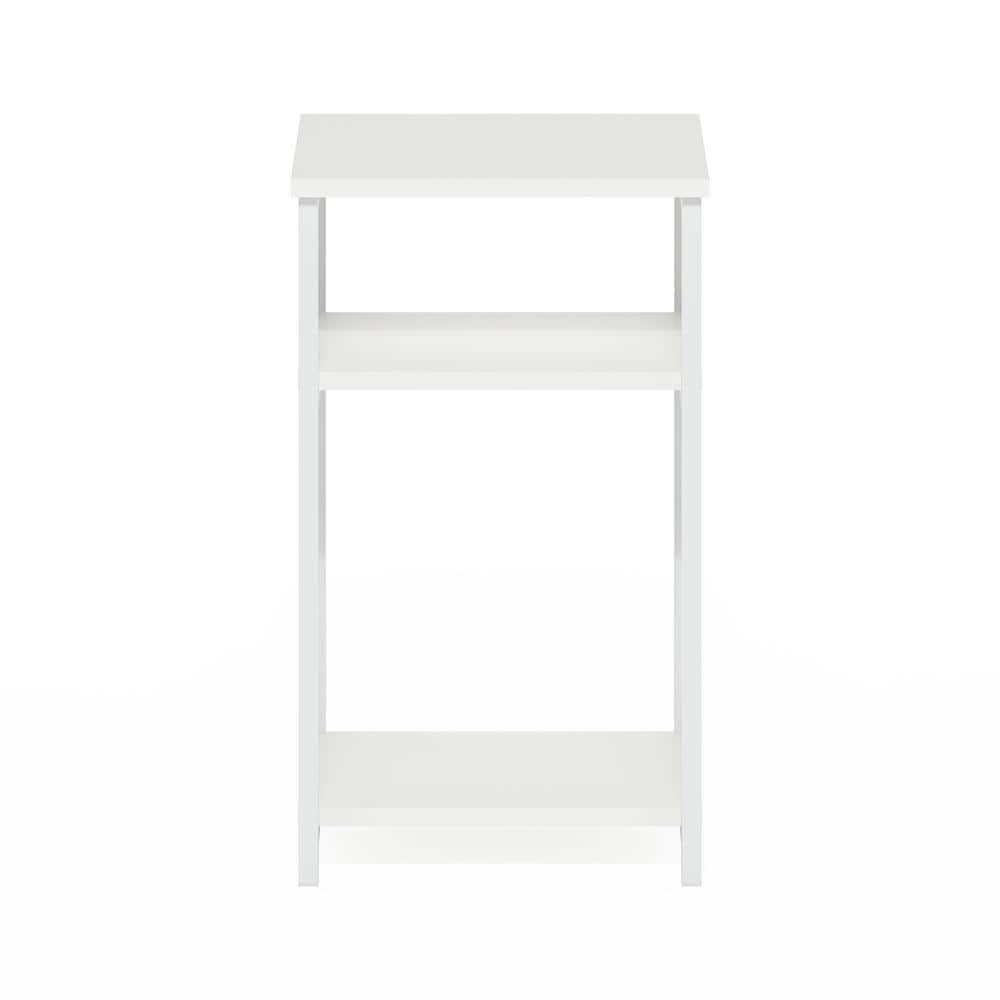 White 3-Tier Metal Frame End Table with Storage Shelves