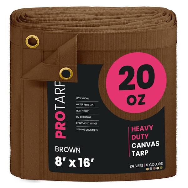 Extreme Heavy Duty 20 oz. Water Resistant Canvas Tarp, UV Resistant Tarpaulin Cover Brown 8 ft. x 16 ft.