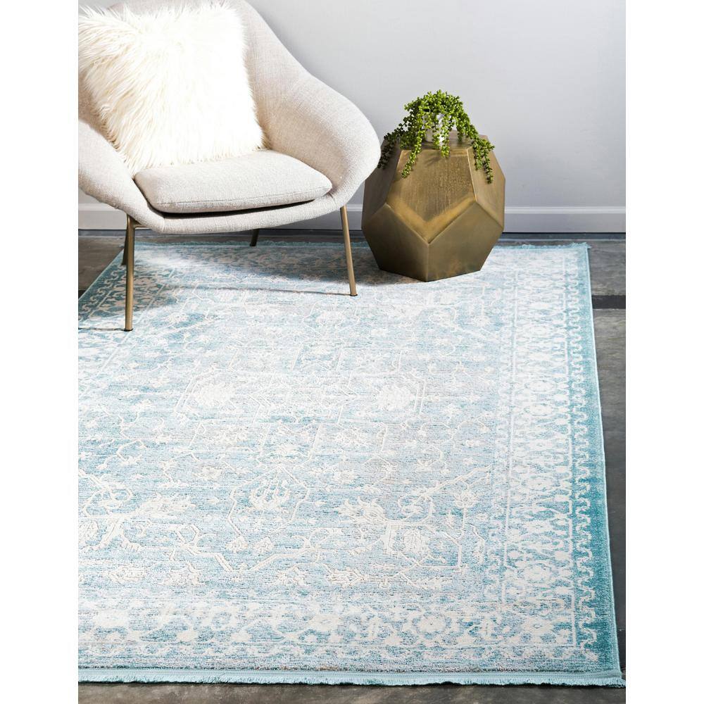 Light Blue and Ivory Abstract Rectangular Area Rug