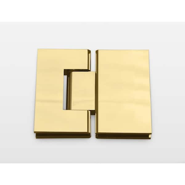 Glass Warehouse Mimas 38.5 in. W x 78 in. H Glass Hinged Frameless Towel Bar Shower Door in Polished Brass Finish with Clear Glass