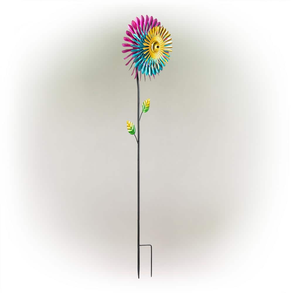 47" Multicolor Iron Daisy Wind Spinner Garden Stake