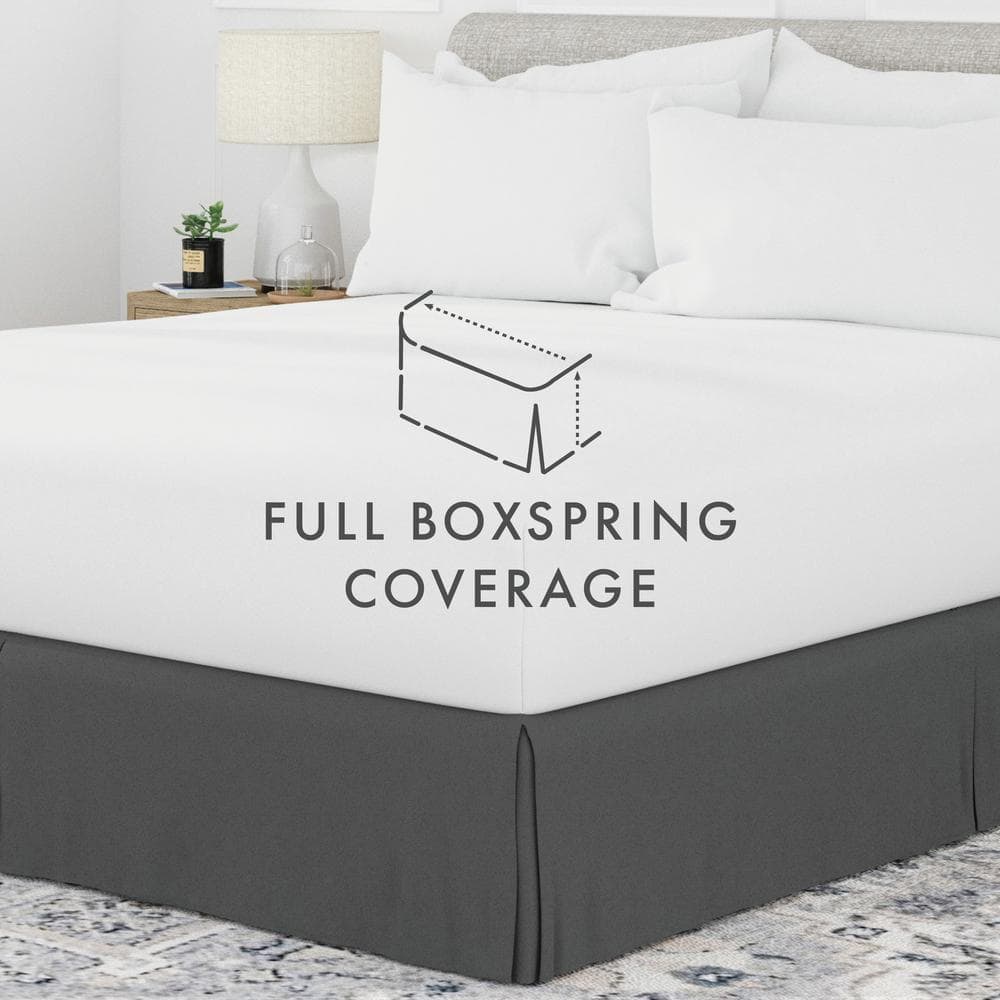 Gray Polyester Pleated King Bed Skirt with Split Corner