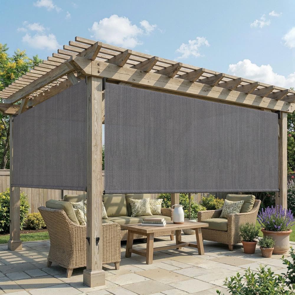 vicllax 8 ft. x 8 ft. Anthracite Outdoor Roller Shade with Chain