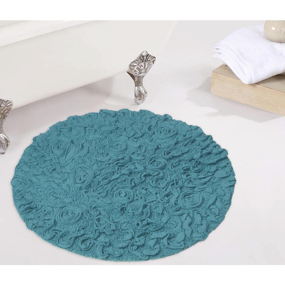 HOME WEAVERS INC Bell Flower Collection 100 Cotton Tufted NonSlip Bath Rugs, 30 in. Round
