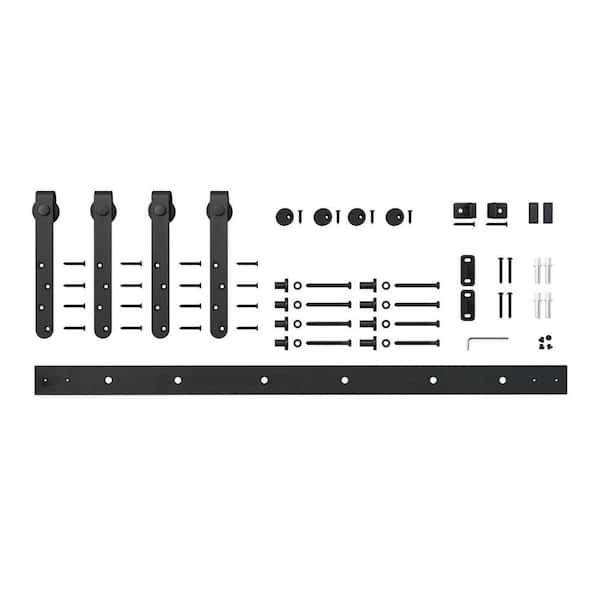 5 ft. Black Solid Steel Mini Sliding Rolling Barn Door Hardware Kit for Double Furniture Wood Doors