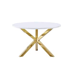 Blanca 47 in. W Round White Wood Dining Table in Gold (Seats 4)