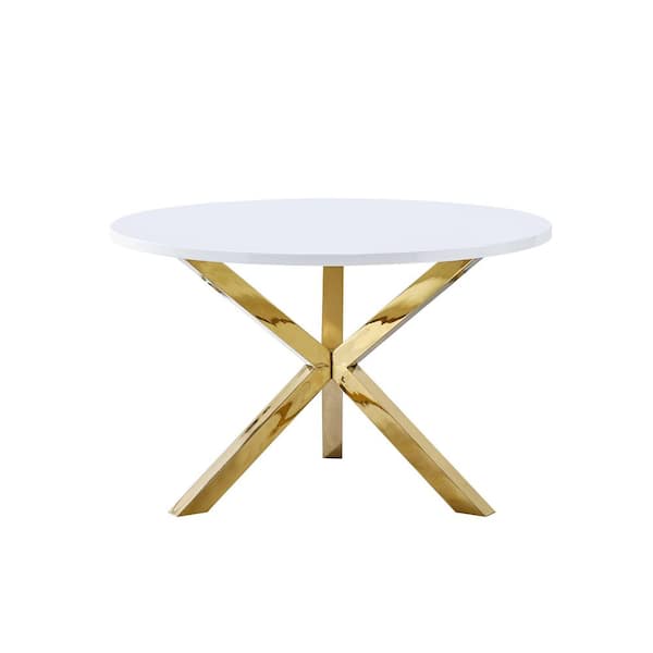 Best Master Furniture Blanca 47 in. W Round White Wood Dining Table in Gold (Seats 4)
