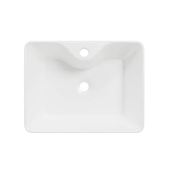 Denbigh 19 in. x 14 in. White Vitreous China Rectangular Vessel Sink with Faucet Hole