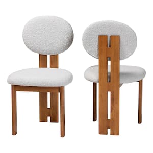 Kacela Light Grey and Walnut Brown Boucle Fabric Dining Chair (Set of 2)