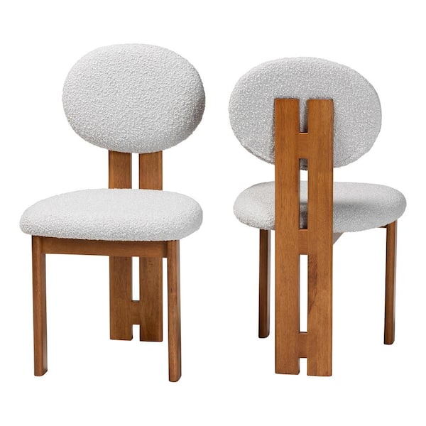 Baxton Studio Kacela Light Grey and Walnut Brown Boucle Fabric Dining Chair (Set of 2)