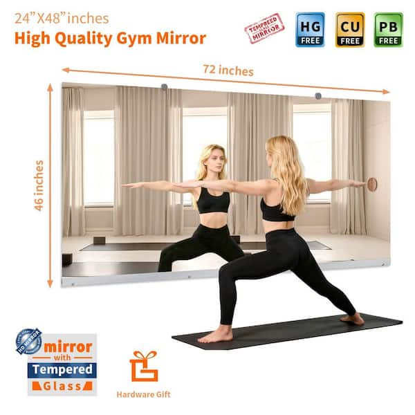 Silver 46 in. W x 72 in. H Rectangular Frameless Tempered HD Floor Mirror/Gym Mirror (Screws Included)