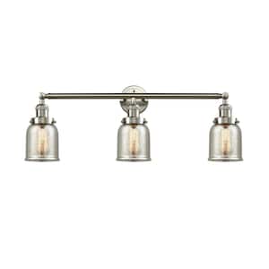Bell 30 in. 3-Light Brushed Satin Nickel Vanity Light with Silver Plated Mercury Glass Shade