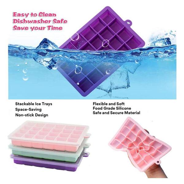 Lynzavix Silicone Easy Release Ice Cube Mold Tray Set Pink Light
