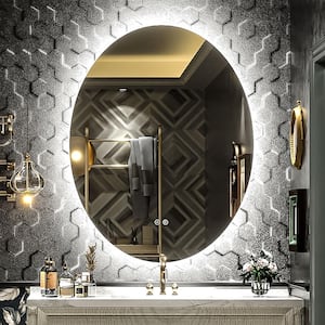 28 in. W. x 36 in. H Oval Frameless Wall Bathroom Vanity Mirror Super Bright 192 LED S/M Lighted in Silvered Surface