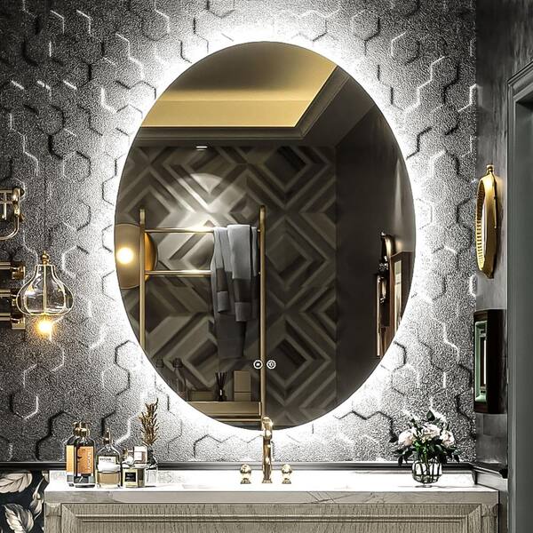 KIOTEE 28 in. W. x 36 in. H Oval Frameless Wall Bathroom Vanity Mirror Super Bright 192 LED S/M Lighted in Silvered Surface