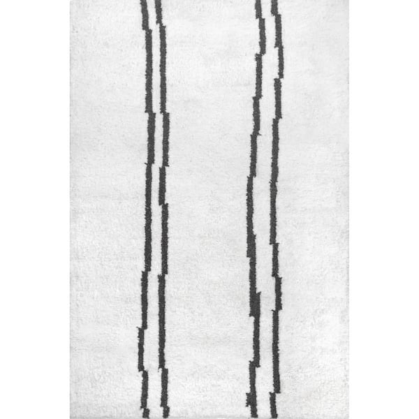 Isis Handmade Striped Modern Area Rug Ivory 5 ft. x 8 ft. Area Rug