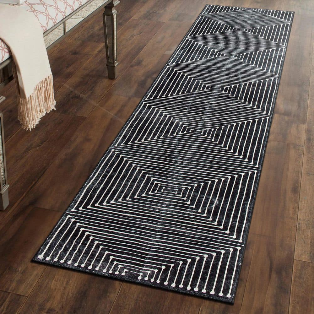 Bohemian Stripes Washable Non Slip Black 2 ft. x 10 ft. Runner Rug price history on PriceWatchPro