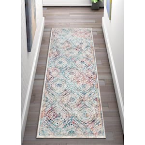 Allure Ava Ivory Vintage Mosaic Ogee Persian 2 ft. x 7 ft. 3 in. Runner Rug