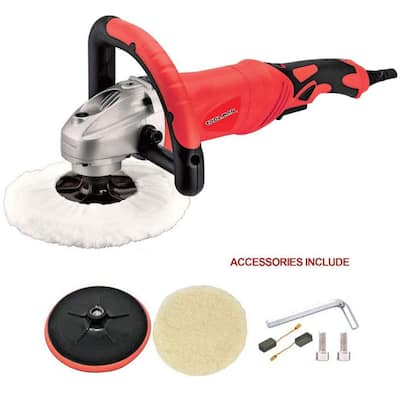 12-Amp Corded 7 in. Electronic Polishing Buffer Waxer Disc Sander 6 Variable Speed Machine with Wool and Sandpaper