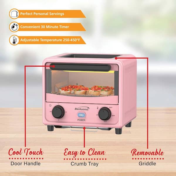 Brentwood 500-Watt Pink Stainless Steel Mini Toaster Oven TS