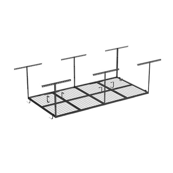 OHK Series 48 in. W x 96 in. D x 22-40 in. H Black Ceiling Mounted Overhead Garage Storage Rack with Accessory Hooks