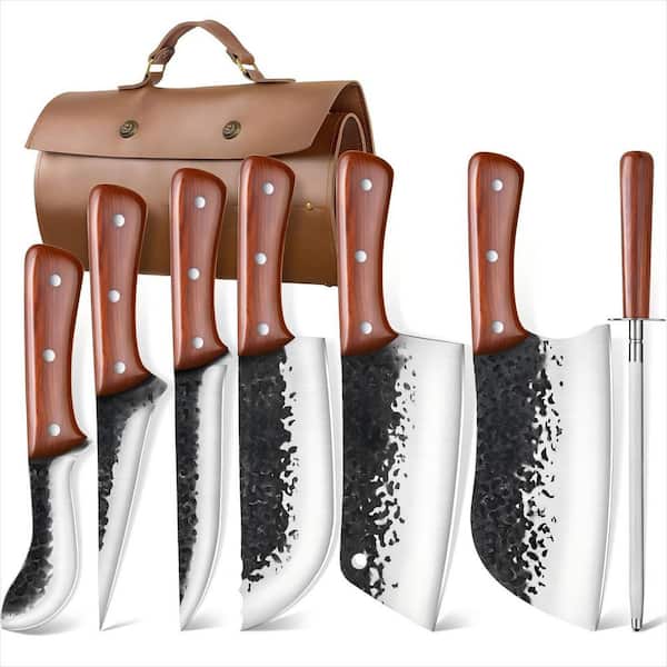 8-Piece Stainless Steel Butcher Knife Set, Meat Cutting Kitchen Knife Set for Home and Outdoor Cooking