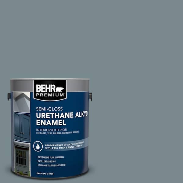 BEHR PREMIUM 1 gal. #AE-41 Diplomat Blue Urethane Alkyd Semi-Gloss Enamel Interior/Exterior Paint