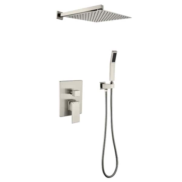 WELLFOR 2-Spray Patterns Dual Shower Head 10 in. Wall Mounting Fixed and Handheld Shower Head 2.5 GPM in Brushed Nickel