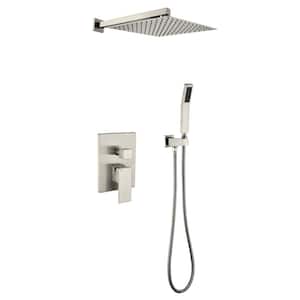 2-Spray Patterns with 2.5 GPM 10 in. Wall Mounting Rain Dual Shower Heads in Brushed Nickel