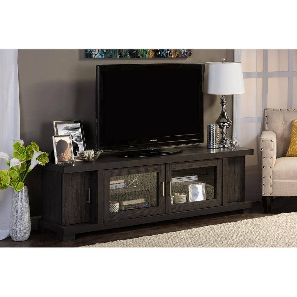 Viveka 70-Inch Dark Brown Wood TV Cabinet with Glass Doors