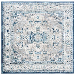 Brentwood Light Gray/Blue Doormat 3 ft. x 3 ft. Square Medallion Distressed Area Rug