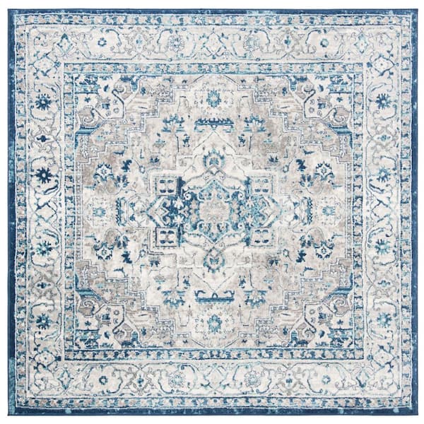 Brentwood Light Gray/Blue Doormat 3 ft. x 3 ft. Square Medallion Distressed Area Rug