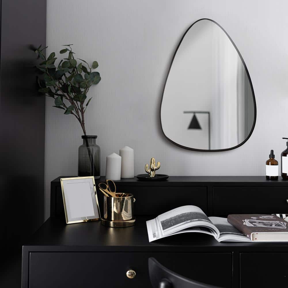 Sleek Asymmetrical 27" x 19" Black Wood Frame Wall Mirror